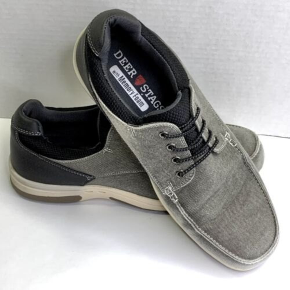 Deer Stags with Memory Foam Casual Mens Boat Shoes Gray Black Size 10.5M